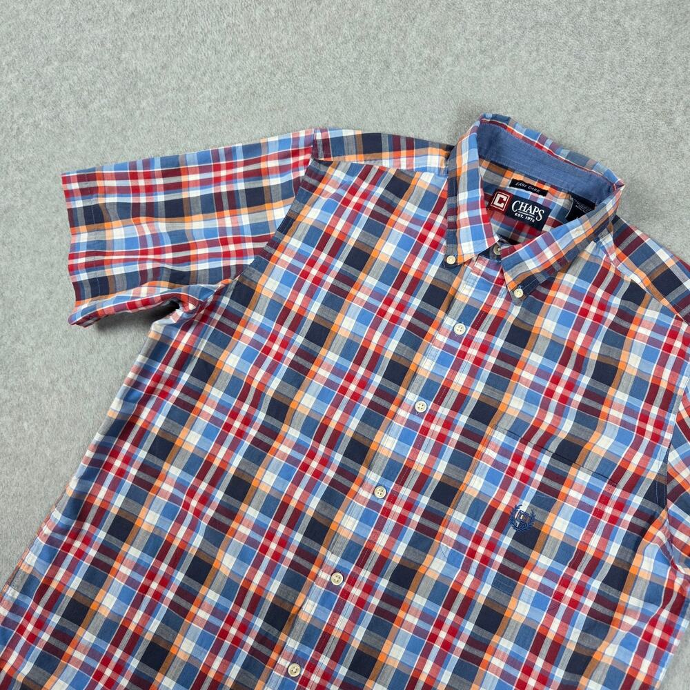 Chaps Mens Medium Short Sleeve Button Down Multi-Color Plaid Shirt